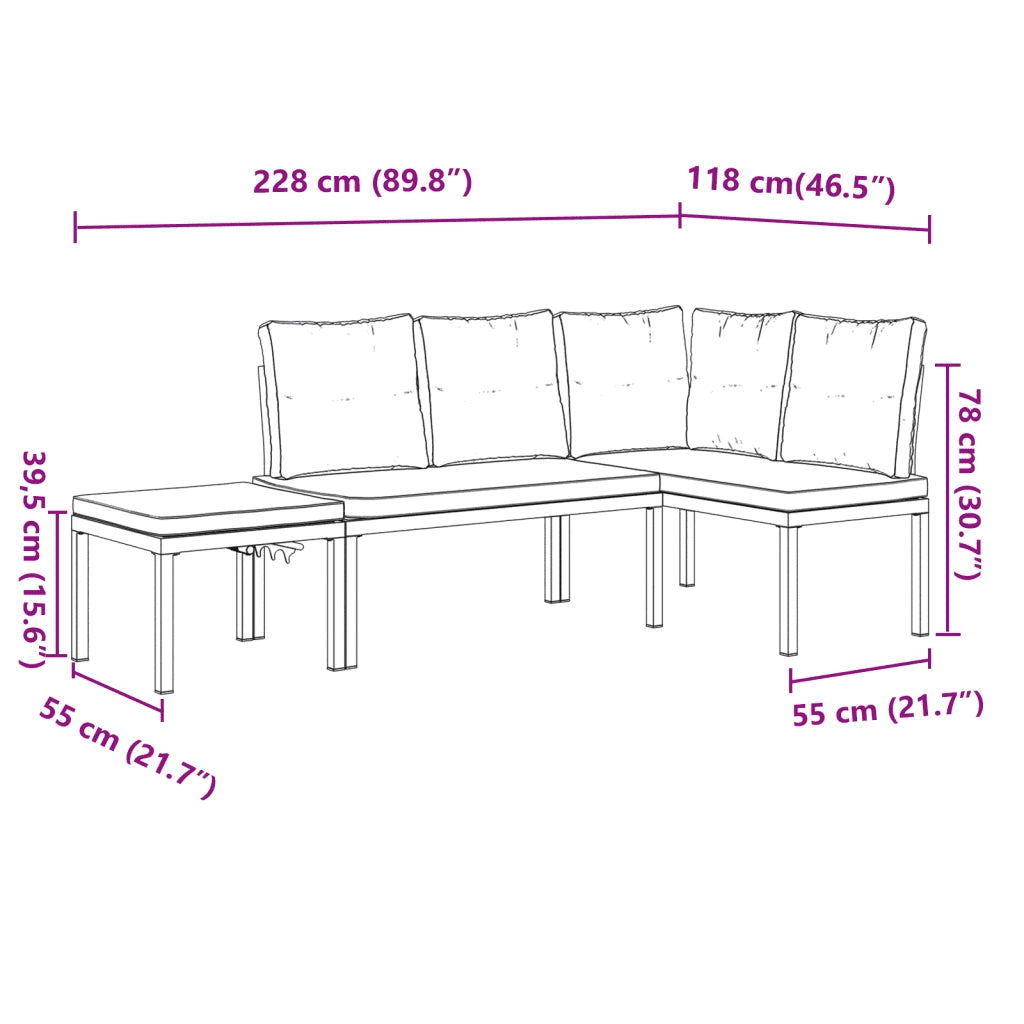 Set Panche Giardino Cuscini 3pz Nero Acciaio Verniciato Polvere 3283654