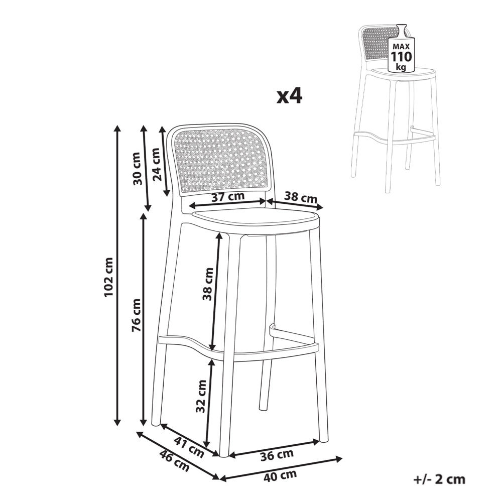 Set di 4 sedie da bar impilabili in plastica e senza braccioli, di colore beige e nero stile moderno
