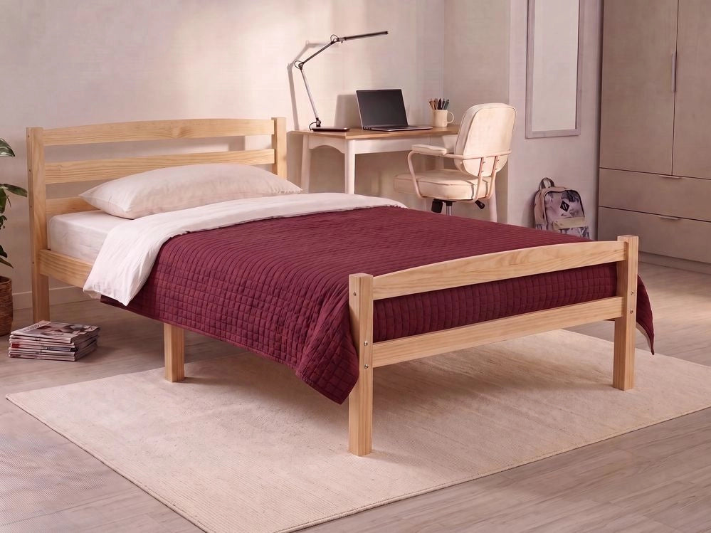 Letto matrimoniale in legno di pino chiaro 120 x 200 Testiera a doghe minimalista