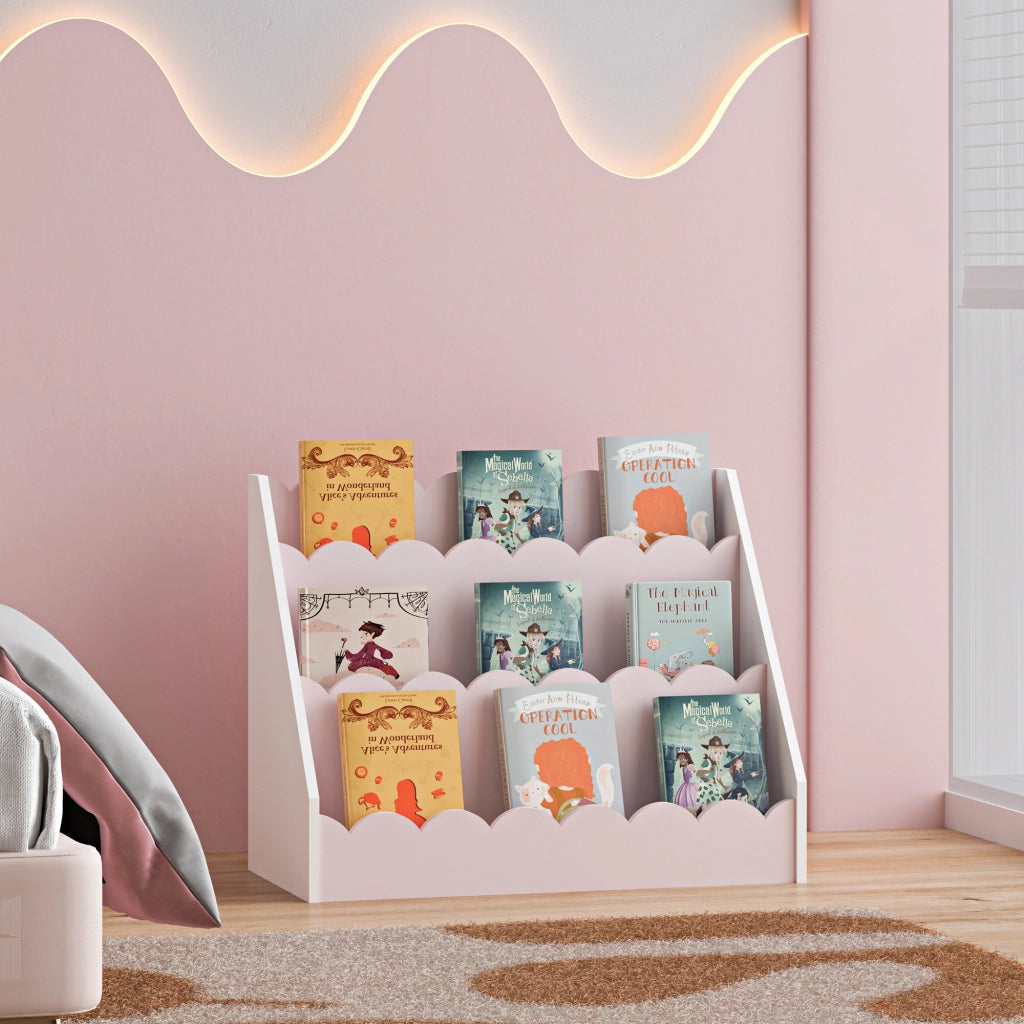 Scaffale Vestnes per Cameretta Libreria a Scaletta per Bambini - Rosa/Bianco [en.casa]