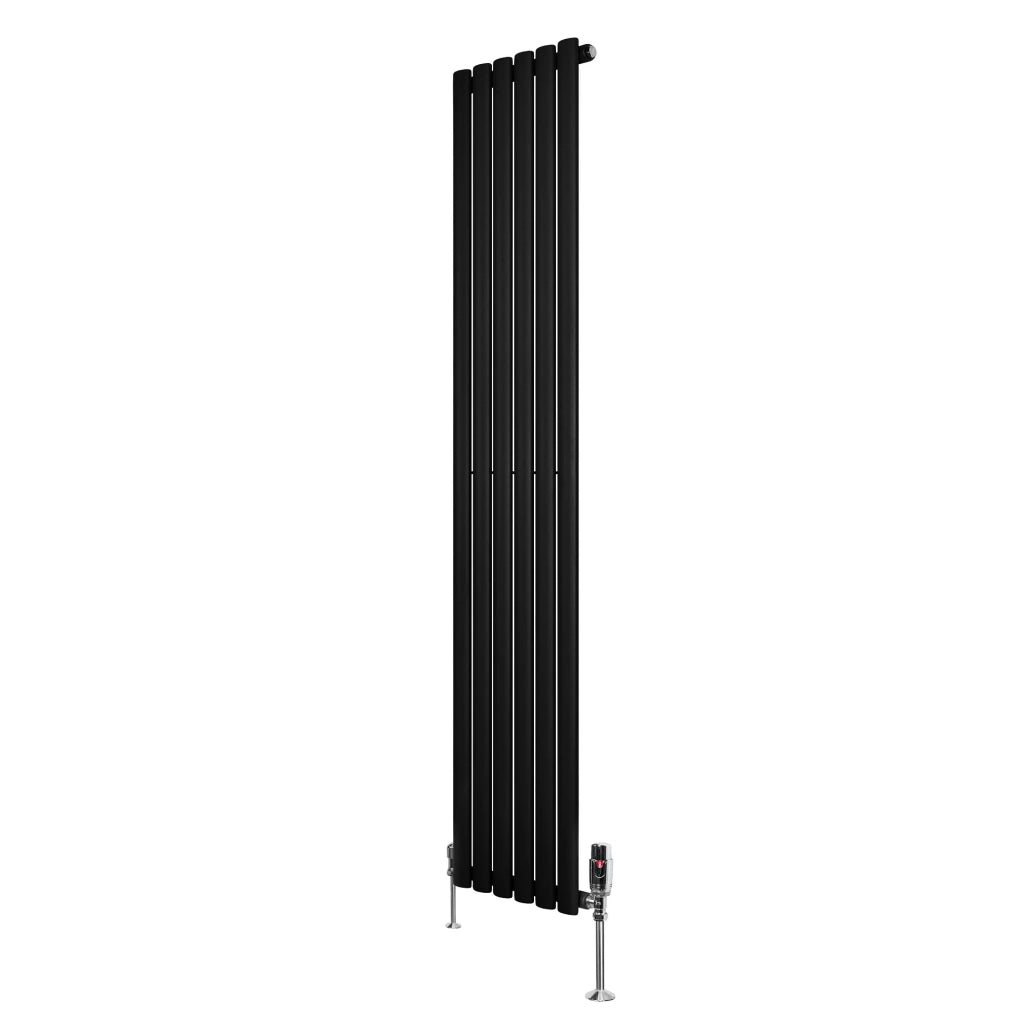 Radiatore Verticale Ovale 1800x360mm Nero con Valvole TRV