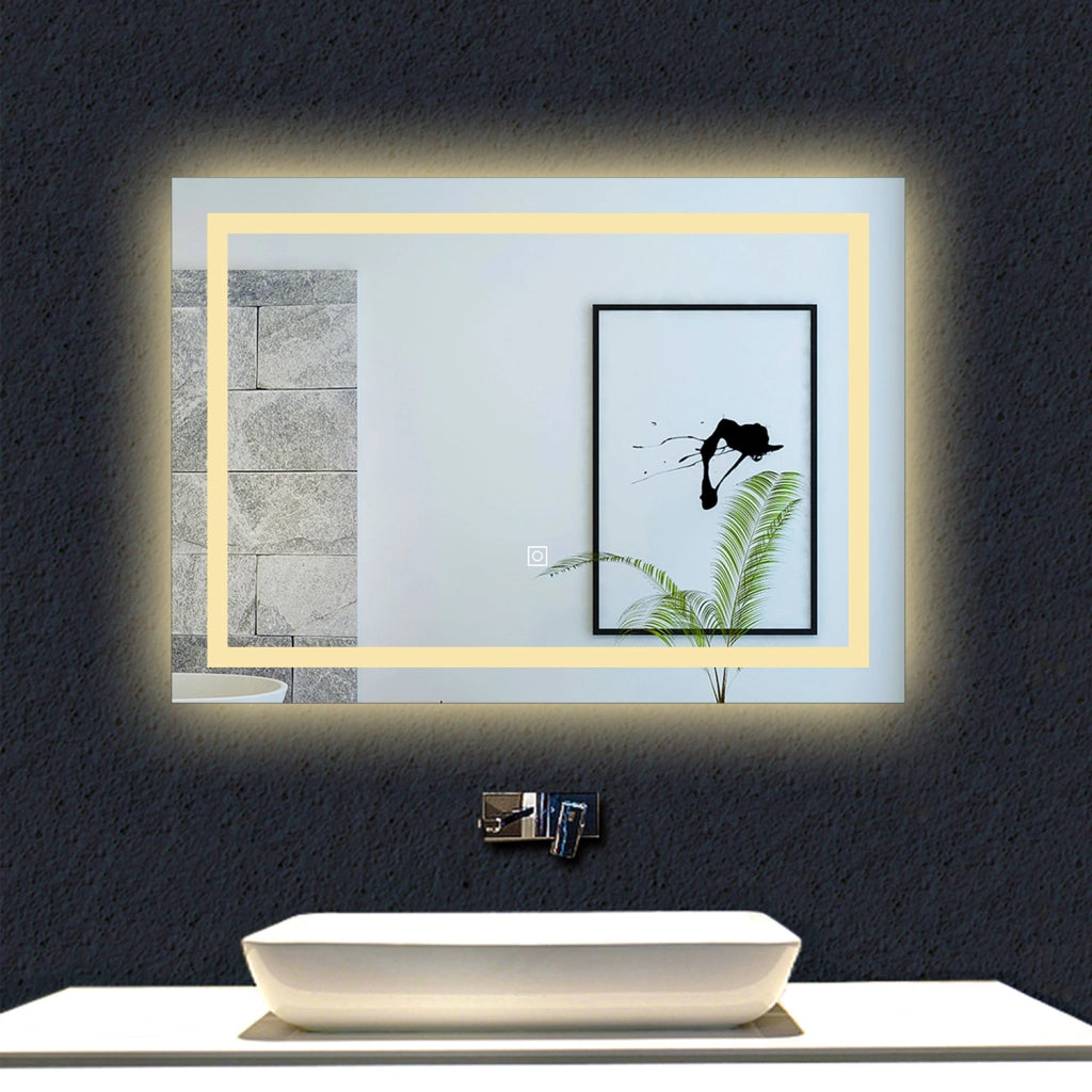 Aica Specchio da bagno a LED+70x50cm+Disappannamento+Infinitamente Dimmerabile+Funzione Memoria