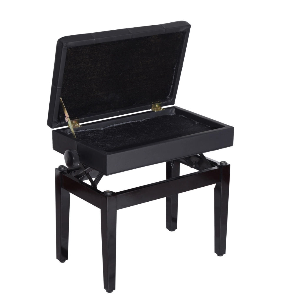 Panca per pianoforte regolabile in altezza con vano portaoggetti ¨C Xylo ¨C nero, ecopelle, 54,5x33x48-58 cm