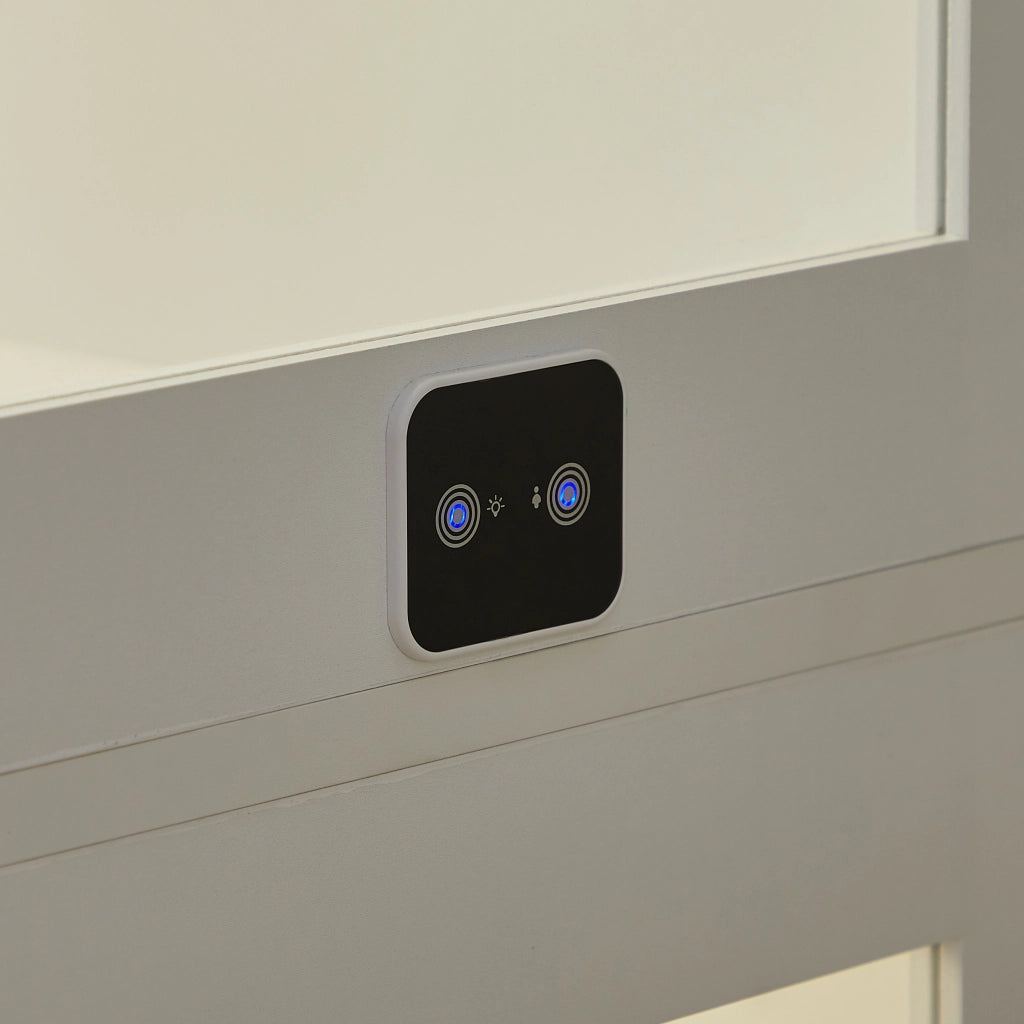 Vetrina con ante in vetro, LED a 3 colori e sensore intelligente per soggiorno, in MDF e vetro, bianca 40 × 35 × 165 cm