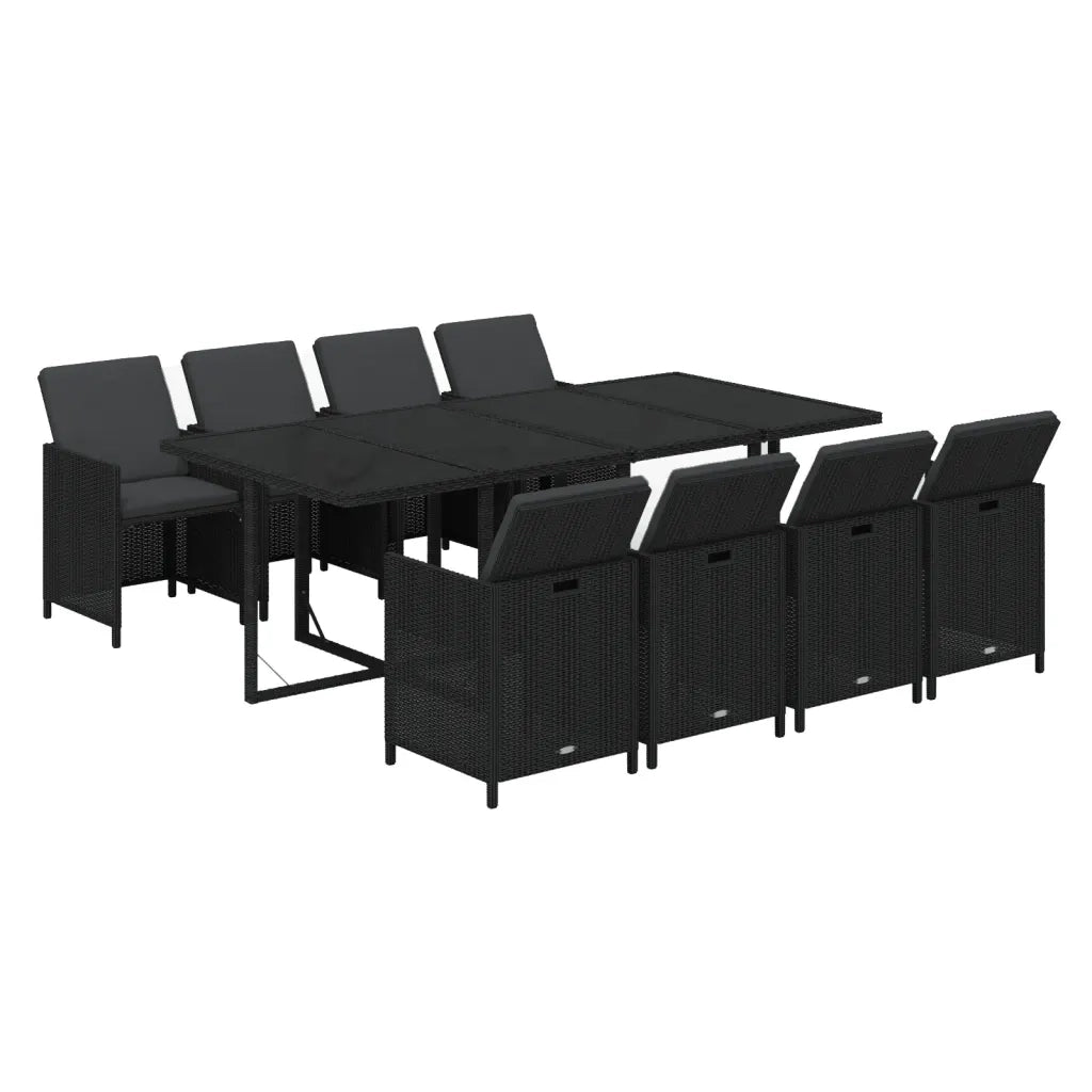 Set da Pranzo da Giardino 9 pz con Cuscini Nero in Polyrattan 3095558