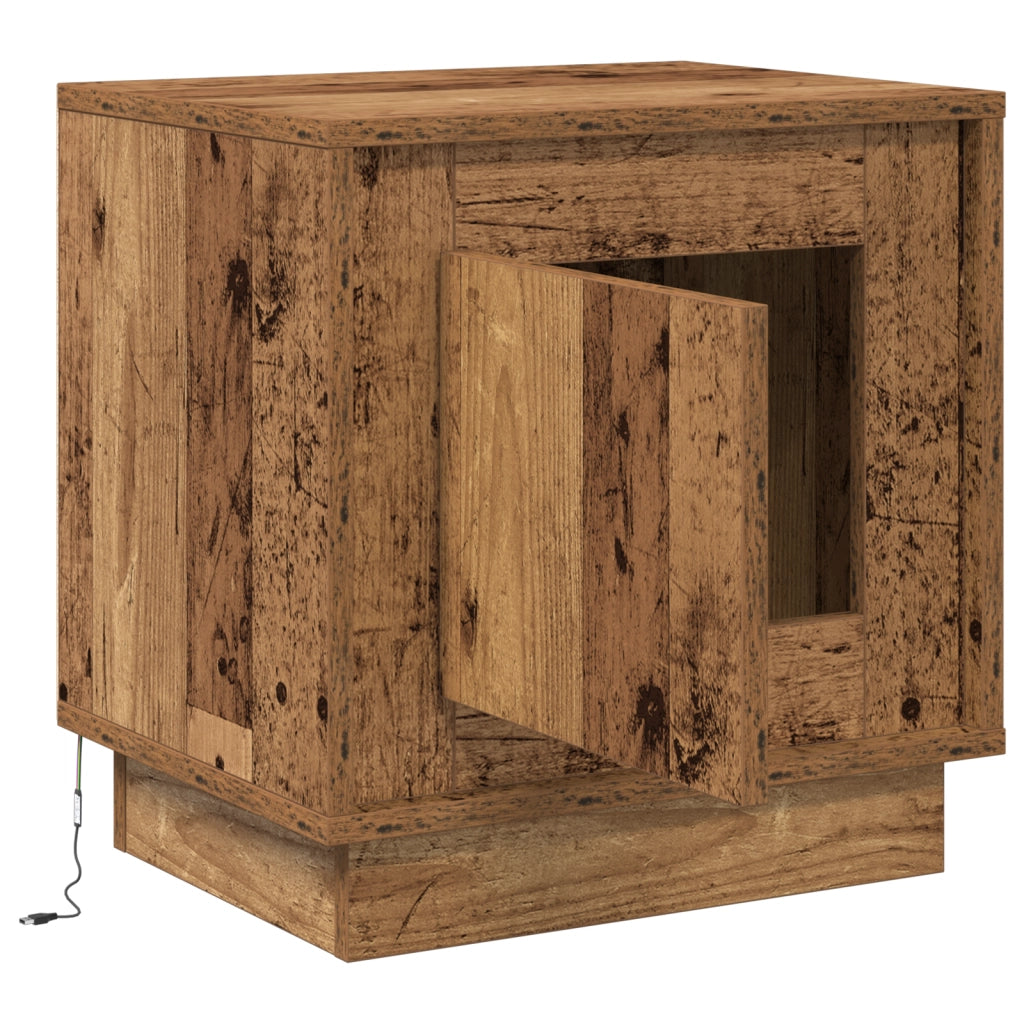 Comodino con luci LED in legno vecchio 44x34,5x45 cm