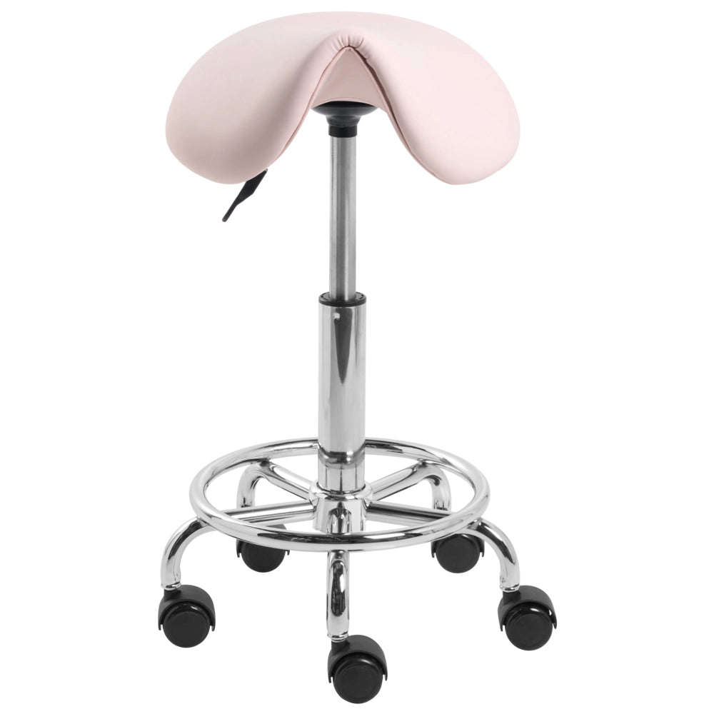 Sgabello da ufficio rosa pastello in ecopelle con struttura in metallo imbottito girevole regolabile in altezza arredamento per ufficio