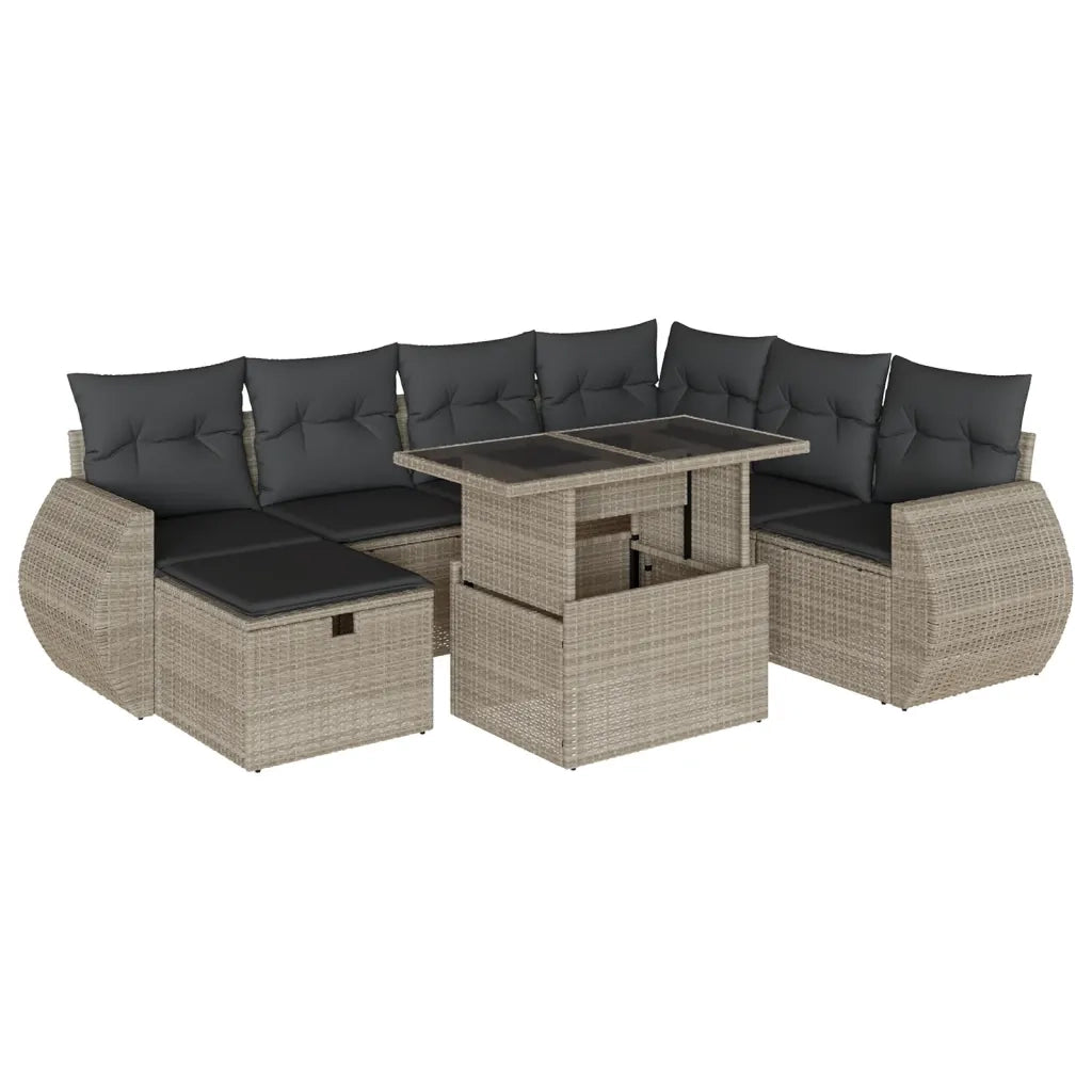 Set Divano da Giardino 8pz con Cuscini Grigio Chiaro Polyrattan