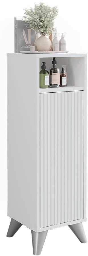 mobiletto bagno Leano, Bianco, 30 x 97 cm con porta