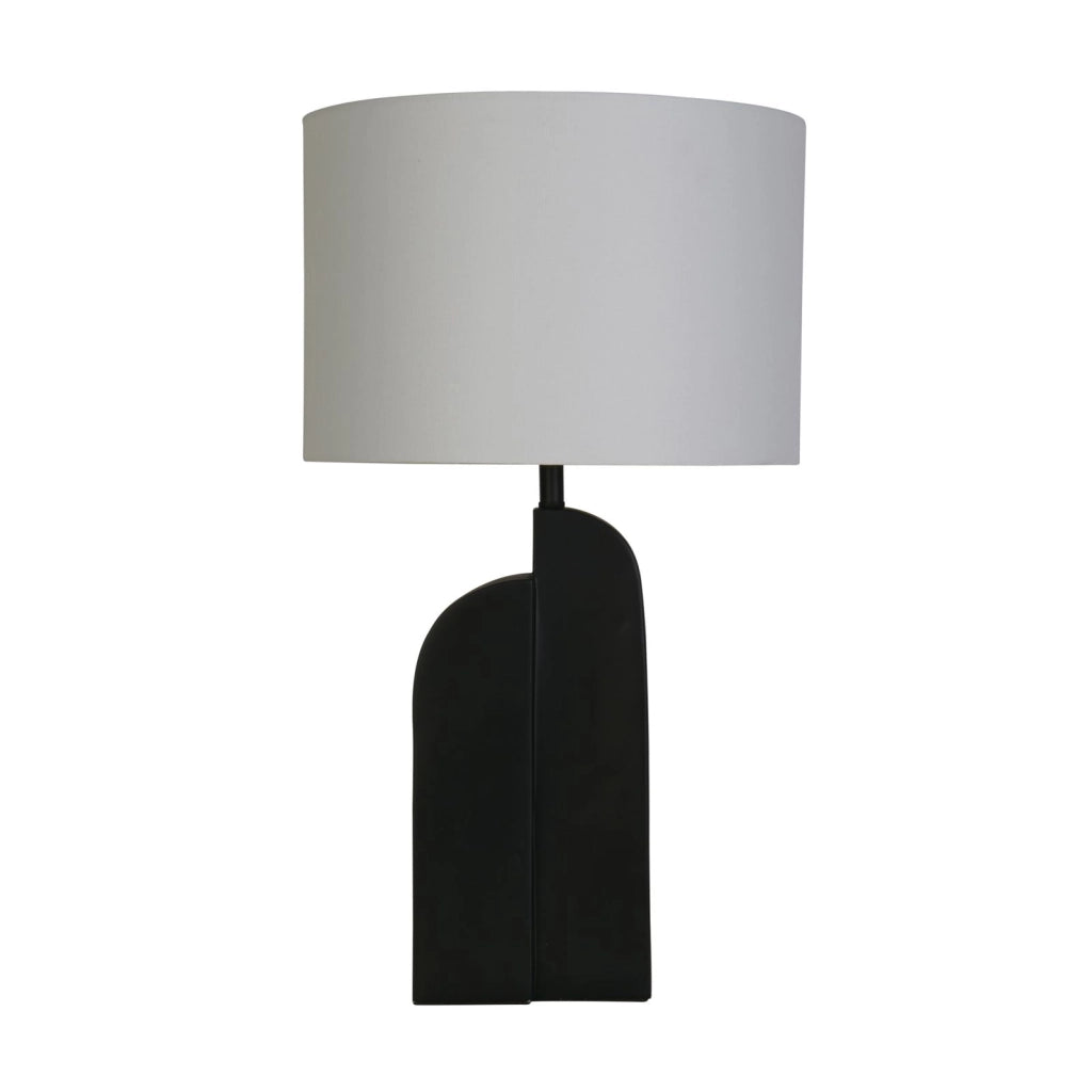 Lampada da tavolo Perth 1Lt, resina nera opaca e paralume in lino bianco