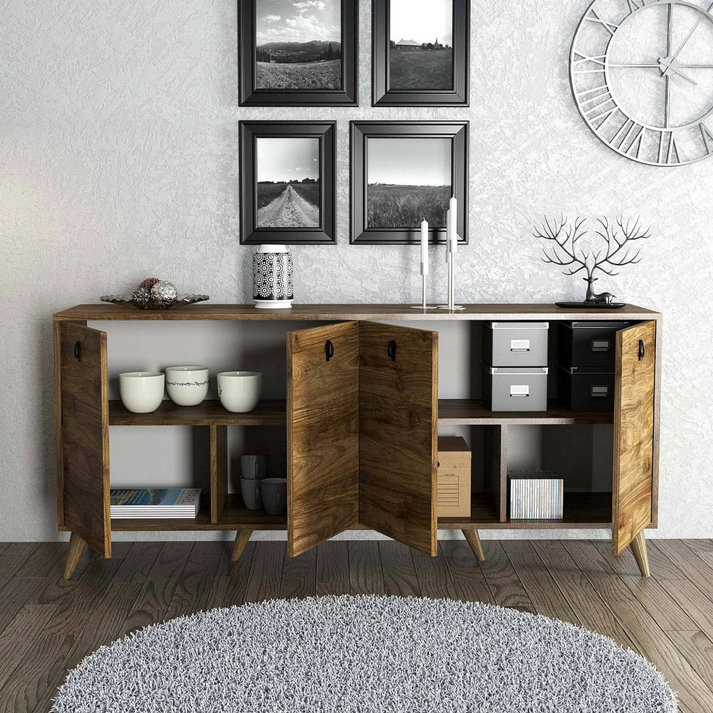 Madia Ernie, Credenza 2 Ripiani, 180x45x80h cm Marrone Noce