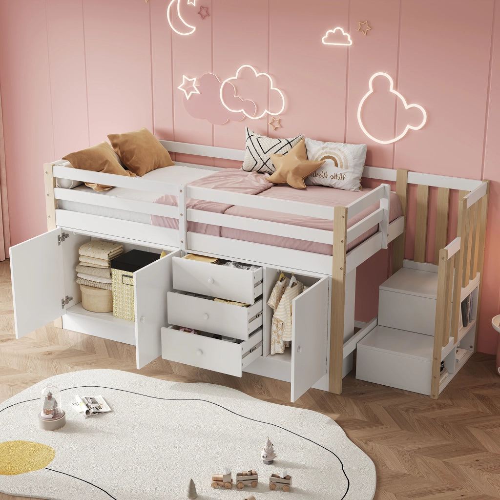 LETTO A CASTELLO con scala e cassetti 90 x 200 cm bianco