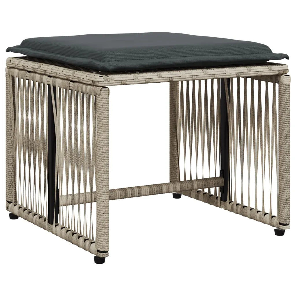 Set da Pranzo da Giardino 7 pz Cuscini Polyrattan Grigio Chiaro