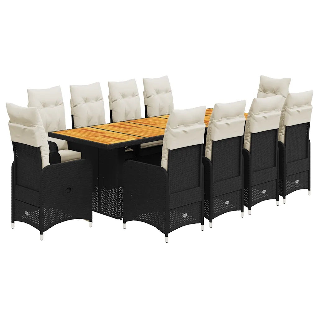 vidaXL Set da Bistrò da Giardino 11 pz con Cuscini Nero in Polyrattan