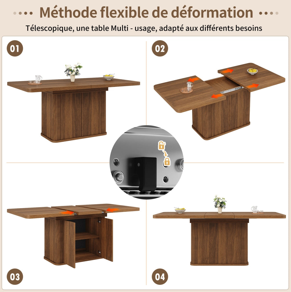 Tavolo da pranzo estensibile 140-180 x 80 cm con vano contenitore; MDF e metallo; marrone