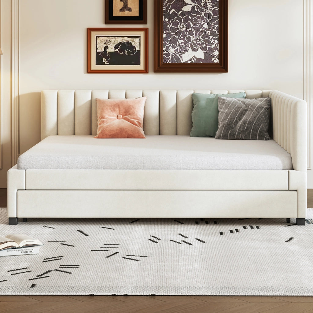 Letto poltrona estraibile in velluto beige 140x200 cm