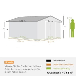 CASA DA GIARDINO 340 x 386 x 200 cm In Acciaio Verde Scuro con porte scorrevoli