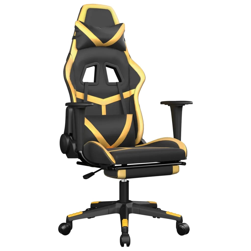 Sedia da Gaming | Sedia da e-sports con Poggiapiedi Nero e Oro in Similpelle