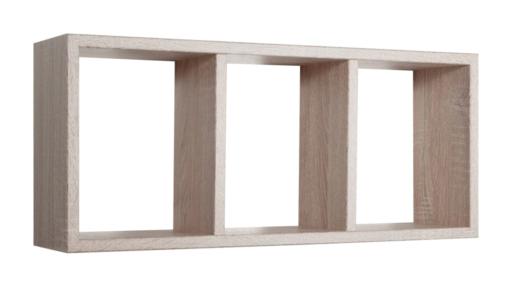 Mensola Rettangolare 3 Scomparti da Parete 70x30x15.5 cm in Fibra di Legno Tristano Rovere Sagerau