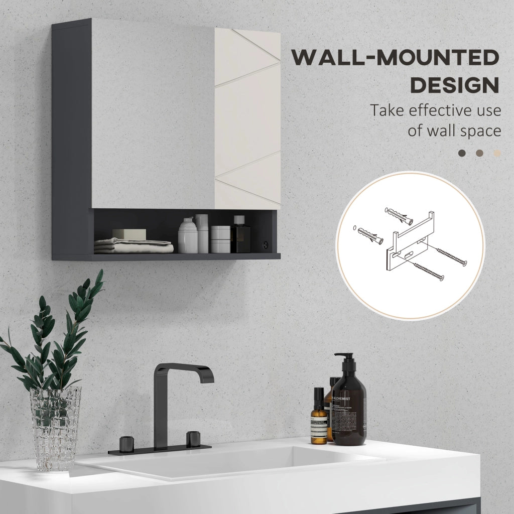 EasyComfort Armadietto con Specchiera Bagno a 2 Ante e Mensole Regolabili in Legno, 55x17x55cm, Grigio