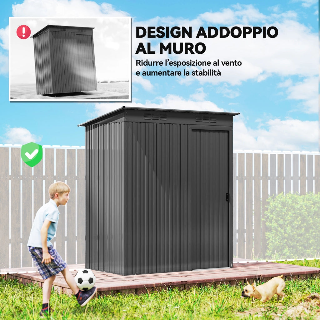Casetta da Giardino in Metallo ¨C zephmum ¨C Grigio Scuro 159x106x181 cm