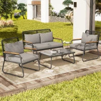 Set da giardino per 4 persone con divano doppio, 2 poltrone singole e tavolino da caffè, 118x69x78 cm, Grigio
