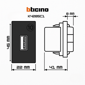 Bticino living now k4285c1 caricatore usb tipo a 5v 1100ma da 1 modulo