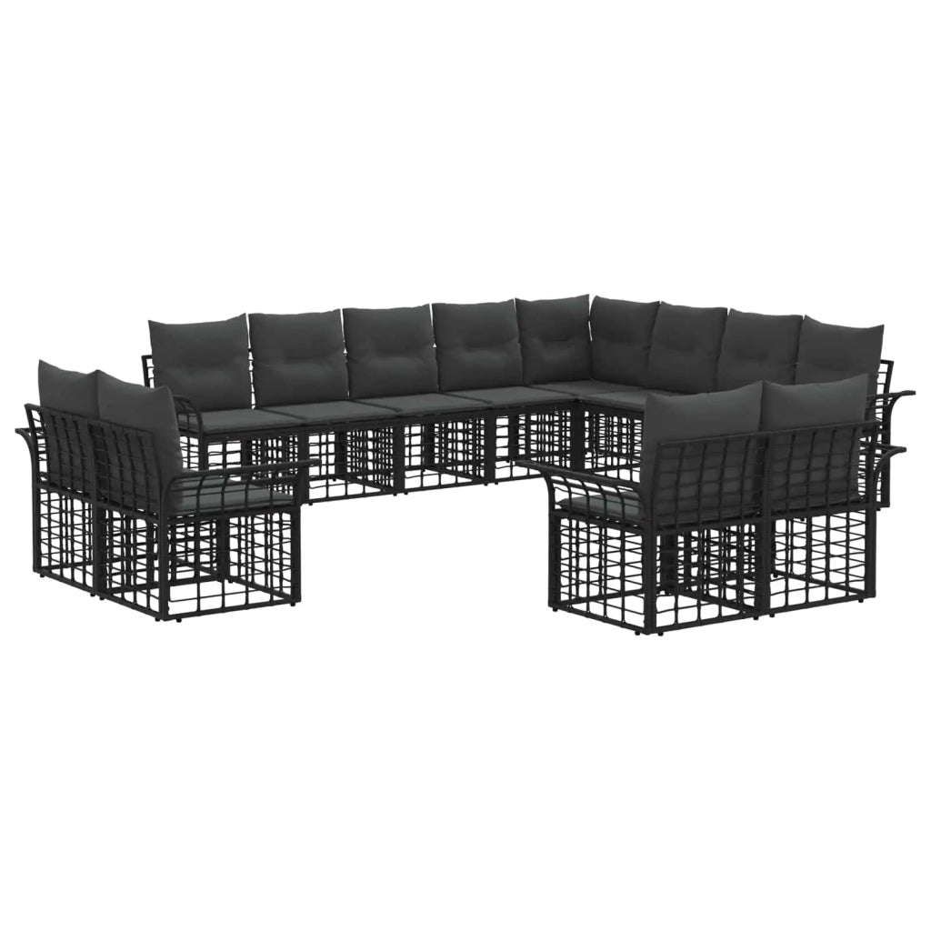 Set di divani da esterno 12 pcs Nero e Grigio scuro Poliestere