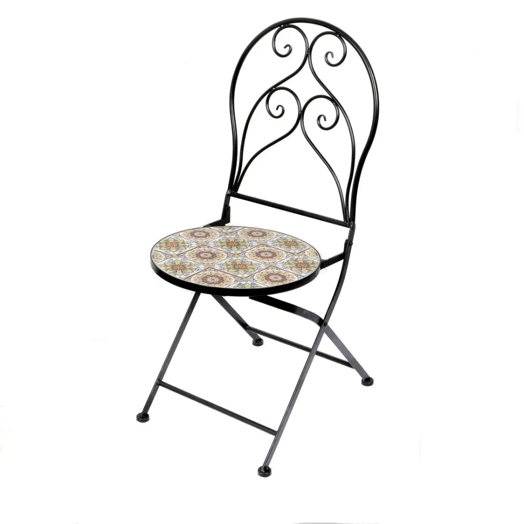 Set di 2 sedie da giardino bistrot pieghevoli – Mosaico decorativo – Metallo nero – 30x50x93 cm