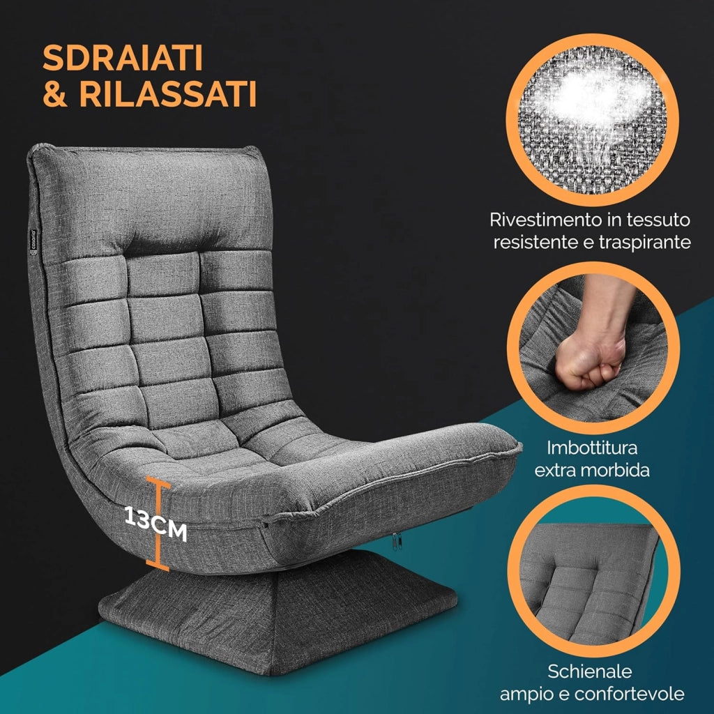 ® Poltrona Relax da Lettura con Schienale Regolabile 360° Pieghevole Portata 150kg 60x105x87cm Sedia da Pavimento Imbottita Salotto Gaming