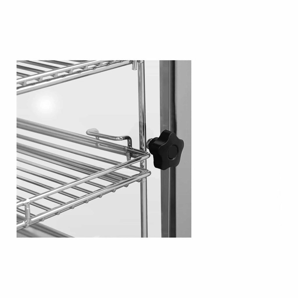 Vetrina riscaldata (850 watt temperatura di riscaldamento 0-85°C dimensioni espositiva 29 x 30 x 3 cm vaschetta raccogli gocce distanza tra i livelli 11 cm) 14_0004355