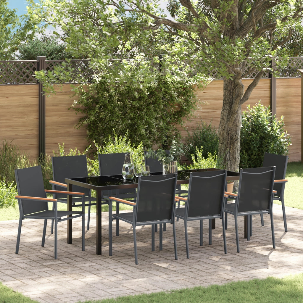 Set da pranzo da giardino 9 pezzi in Textilene e acciaio nero