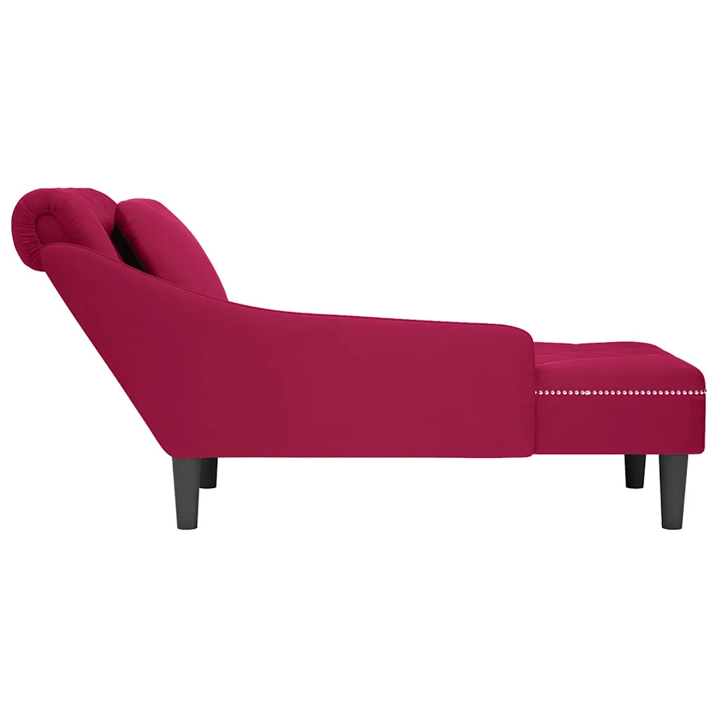 Sdraio con Cuscino e Bracciolo Destro in Velluto Rosso Vino 4009776