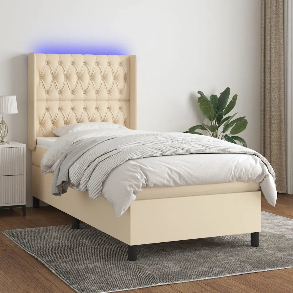 Letto a Molle con Materasso e LED Crema 80x200 cm in Tessuto