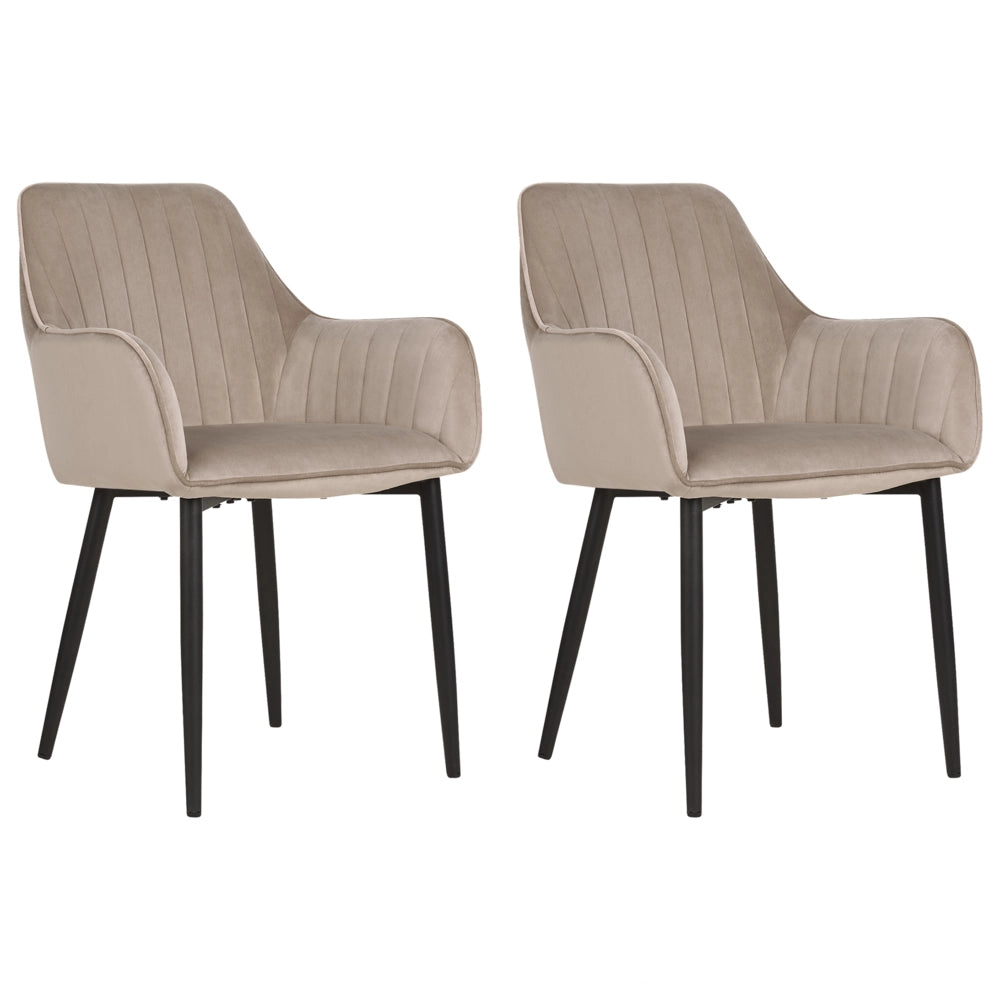Set di 2 sedie da pranzo Braccioli in velluto tortora Gambe in metallo Nero Retro Glam