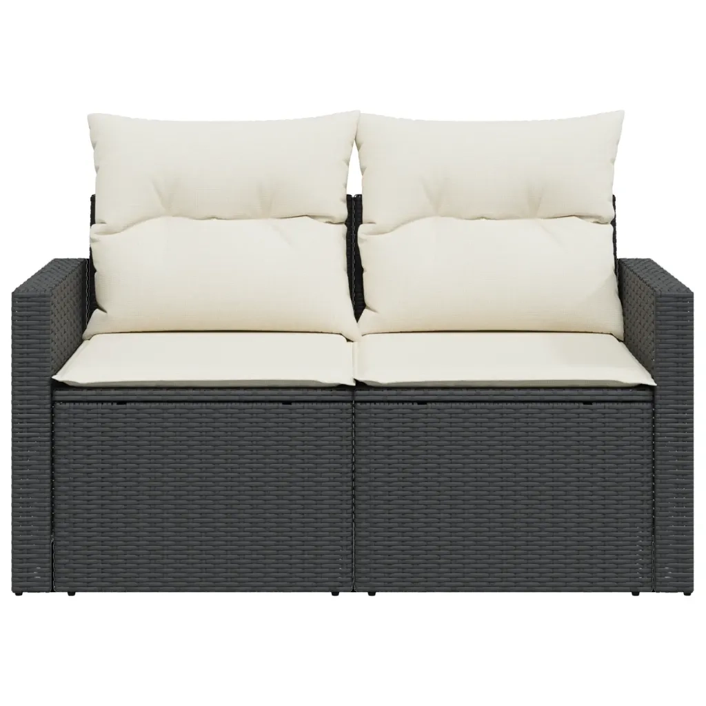 Divano da Giardino con Cuscini a 2 Posti-Sofa da Giardino-Divano da esterno Nero in Polyrattan 596820