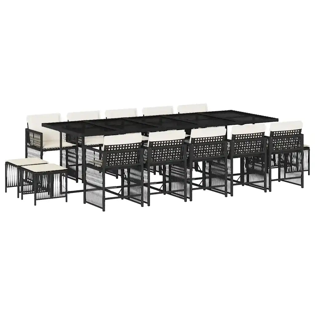 Set da Pranzo da Giardino 15 pz con Cuscini Nero in Polyrattan 3211710