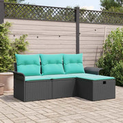 Set Divano da Giardino 4 pcs Nero e Turchese polyrattan