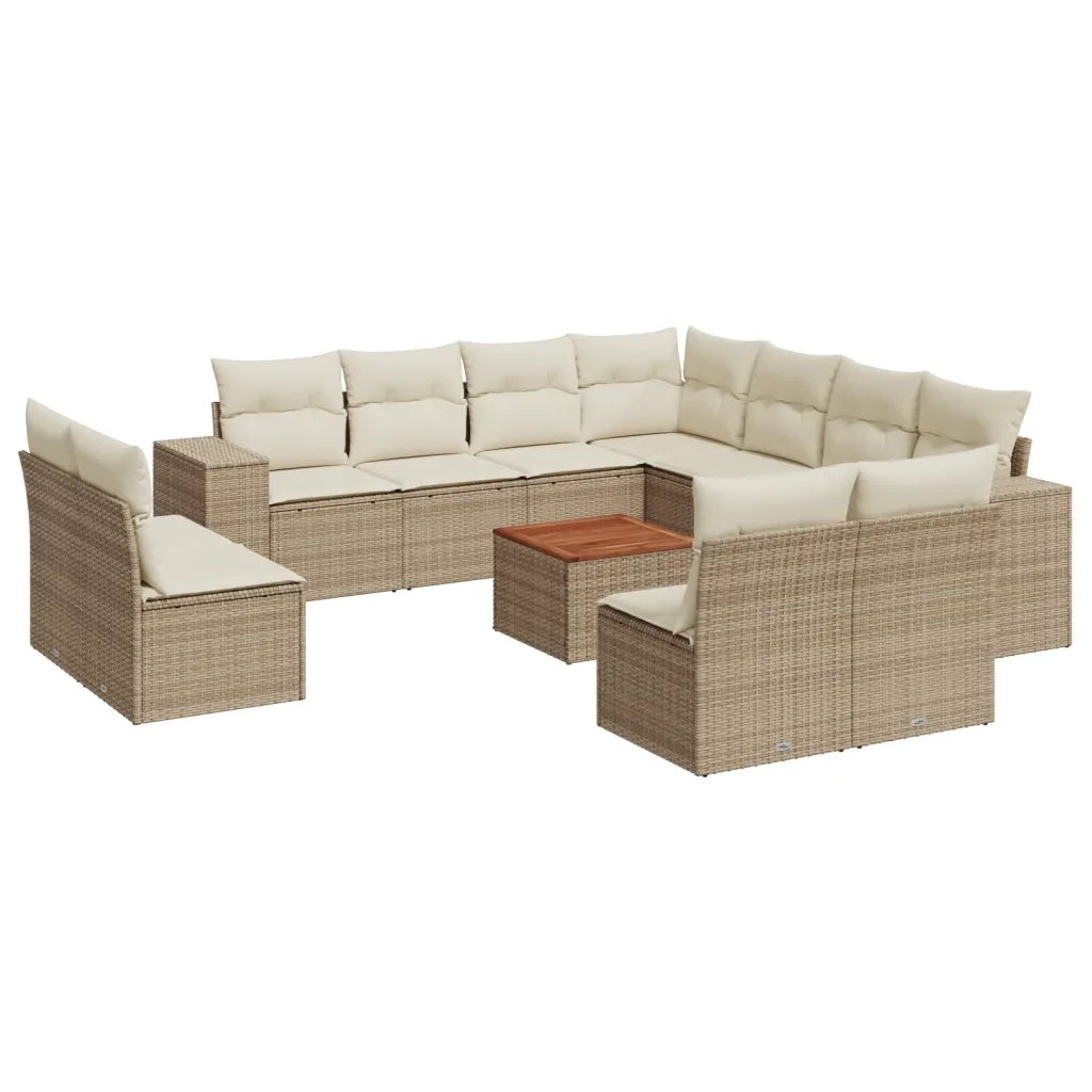 Set Divani da Giardino 12 pz con Cuscini Beige in Polyrattan