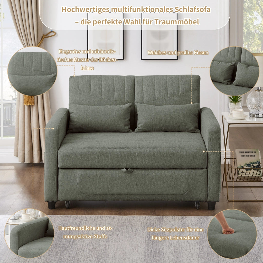 DIVANO LETTO 2 posti estraibile 166x95 cm Tessuto cotone-lino Verde Army