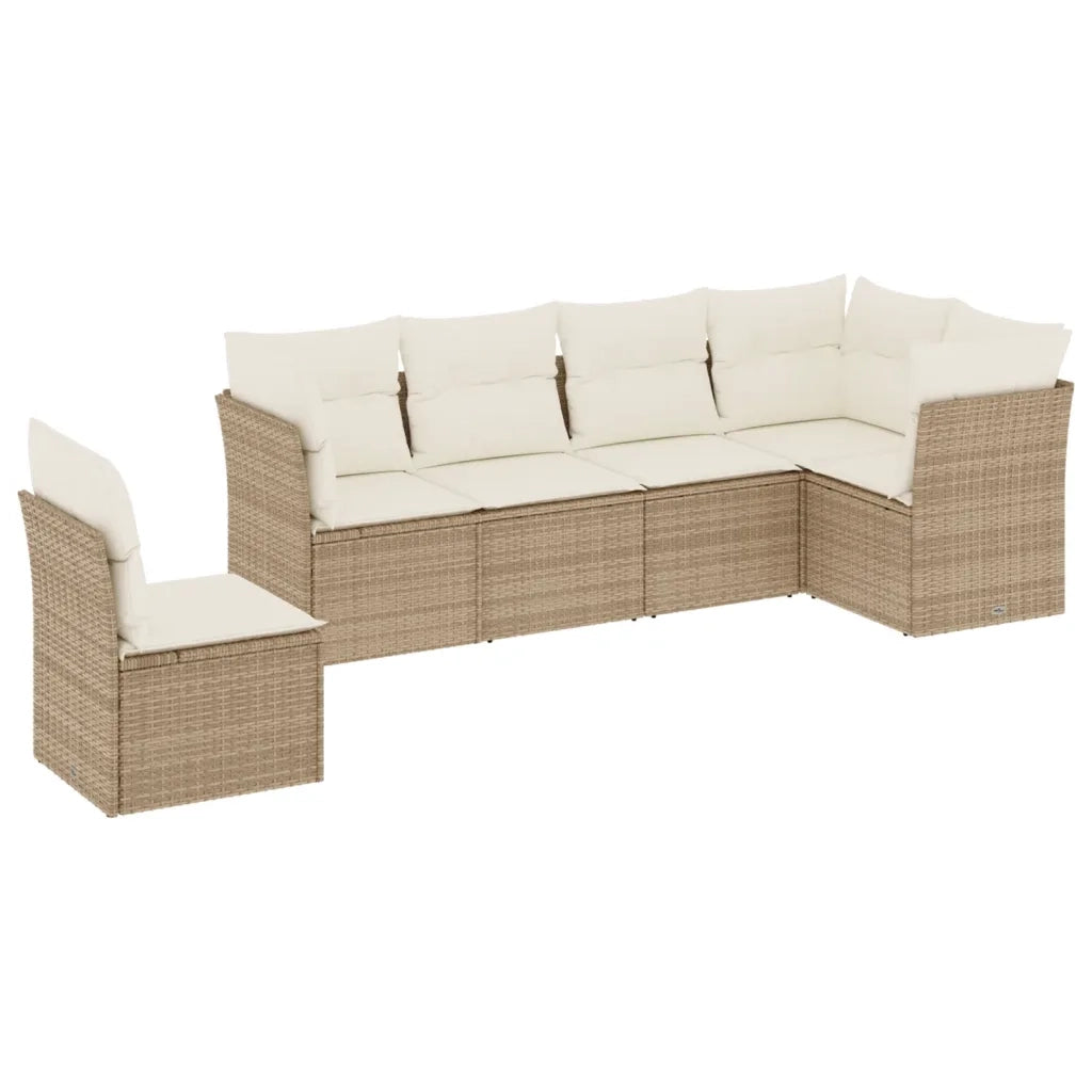 Set Divano da Giardino 6 pz con Cuscini Beige in Polyrattan 3249537