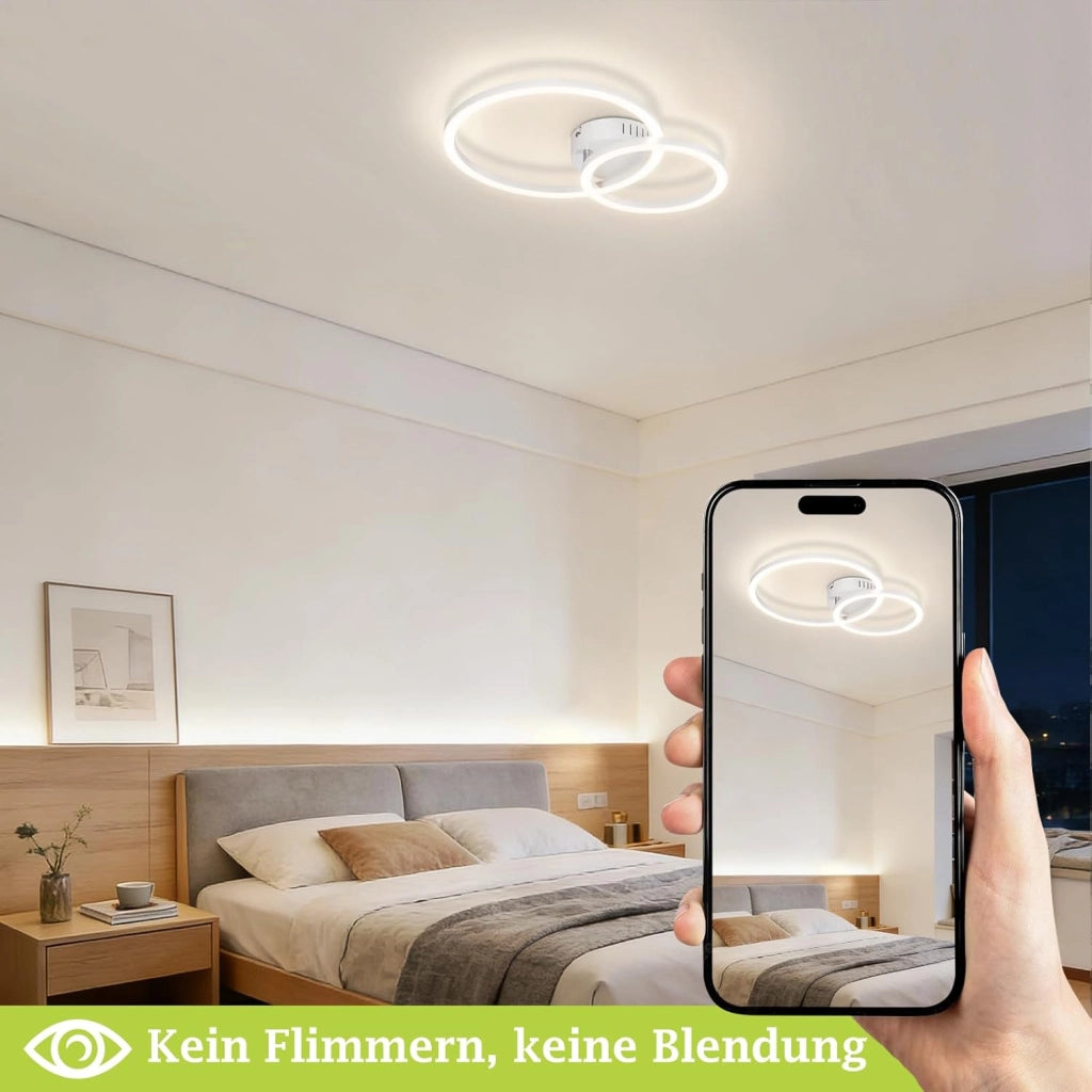 ZMH Plafoniera moderna 2 anelli LED bianca 23W 4000K per soggiorno cucina camera da letto ufficio