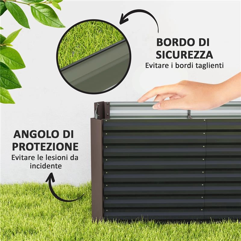 AIUOLA RIALZATA SET 2 PEZZI RETTANGOLARI SENZA FONDO IN ACCIAIO ZINCATO 120X60X60 CM GRIGIO SCURO