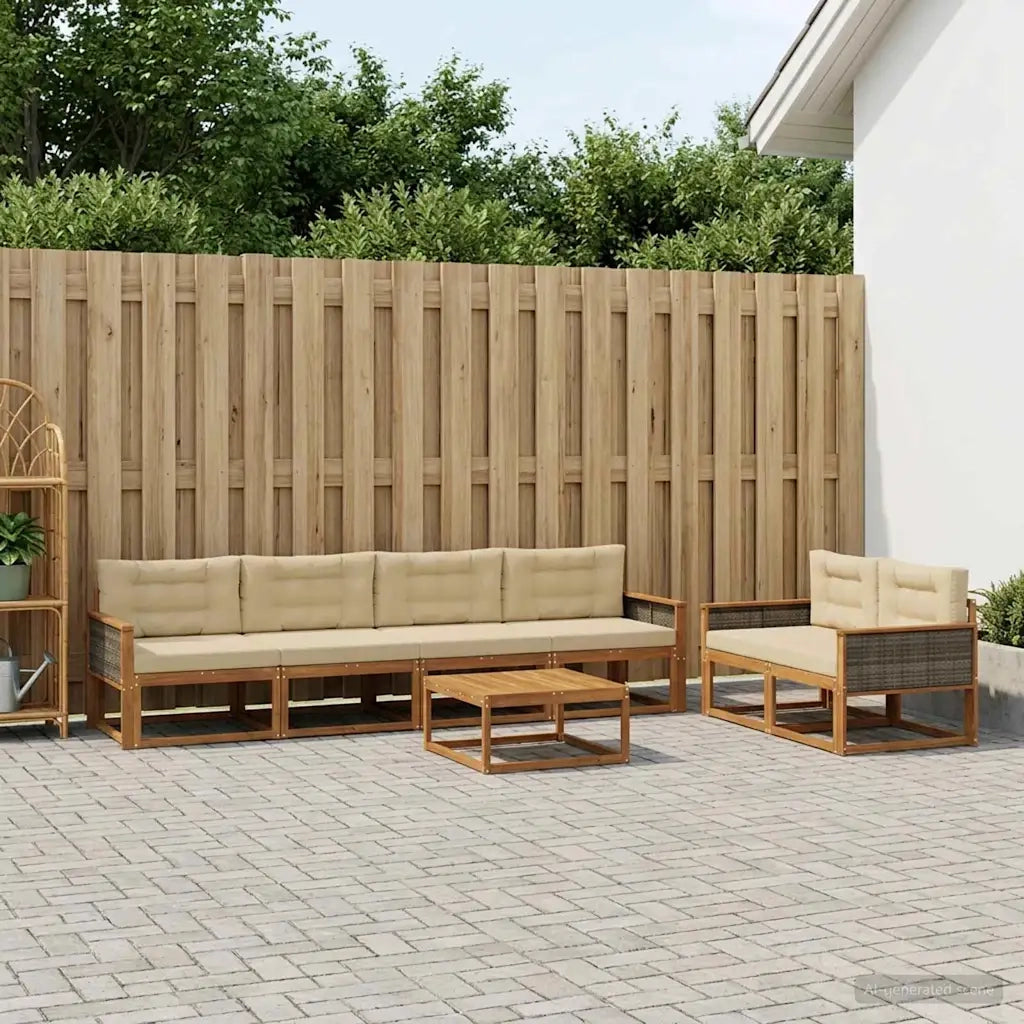 Set di divani da esterno con cuscino 7 pcs Naturale e Beige