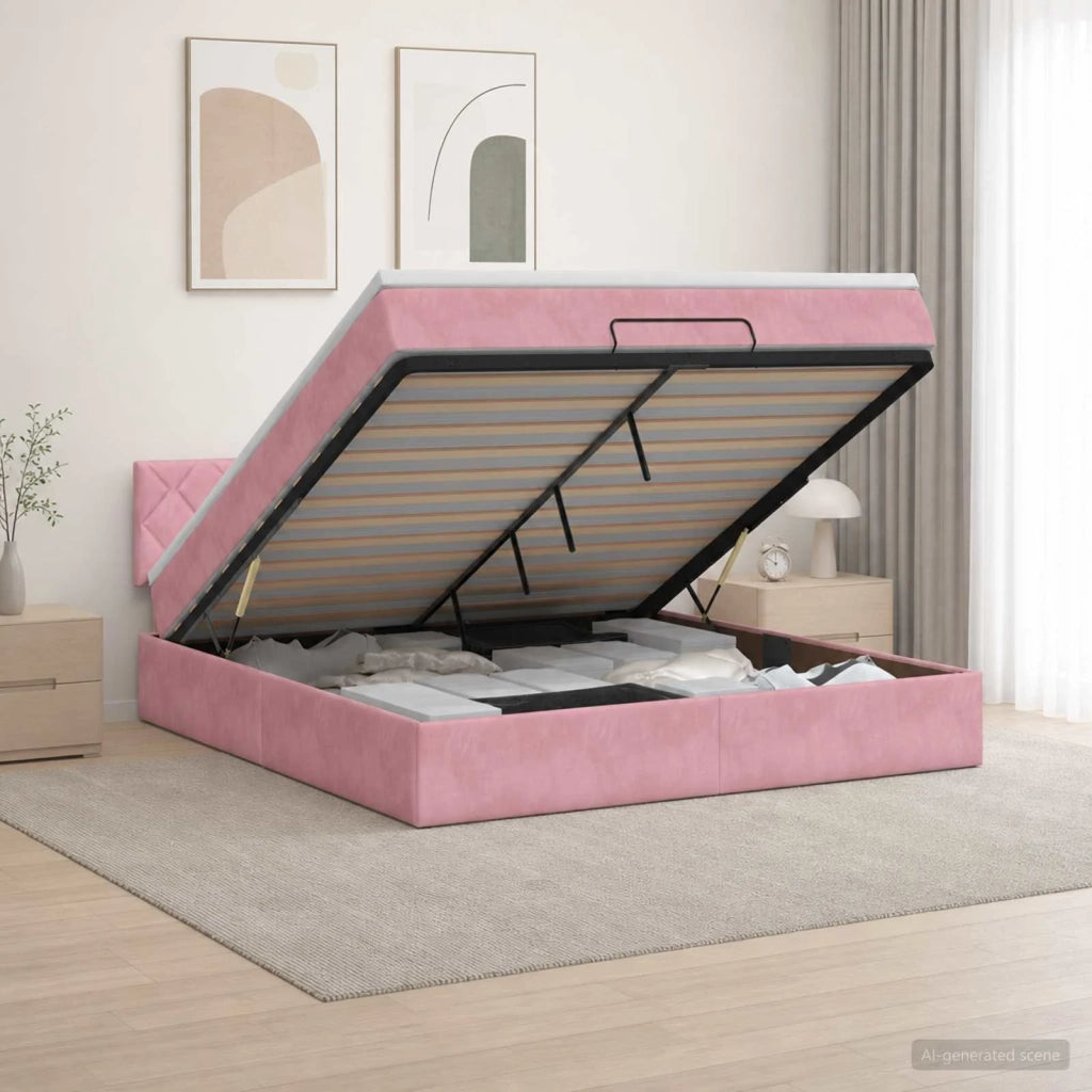 Letto ottomano con materasso Rosa 140 x 200 cm Velluto 3456638