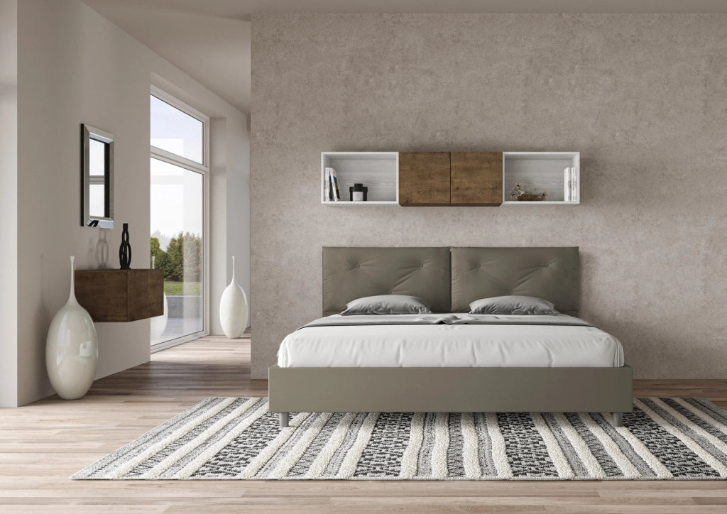 Letto Matrimoniale King Size 200x210 cm Senza Rete Imbottito in Similpelle Appia Large Cappuccino