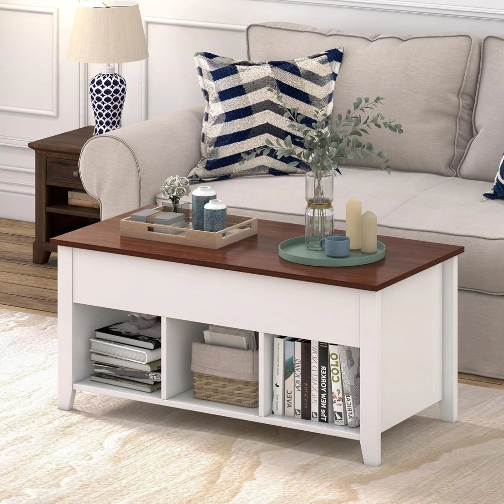 Tavolino da Caffè Sollevabile, a 2 Strati, con Rialzo, Contenitore, Portaoggetti Spazioso, Portata di 50 kg, Tavolo Moderno da Divano Salotto, 104,5x49x46,5-62,5 cm, 4 Colori Disponibili