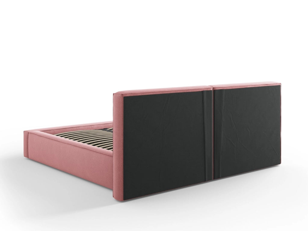 Cosmopolitan Design - Letto a cassettone con testiera doppia "Arendal" 180x200cm in tessuto strutturato rosa 