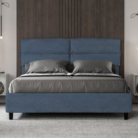 Letto Matrimoniale 160x210 cm con Rete e Contenitore con Testata e Alzata Comoda Imbottito in Microfibra Nandy Blu