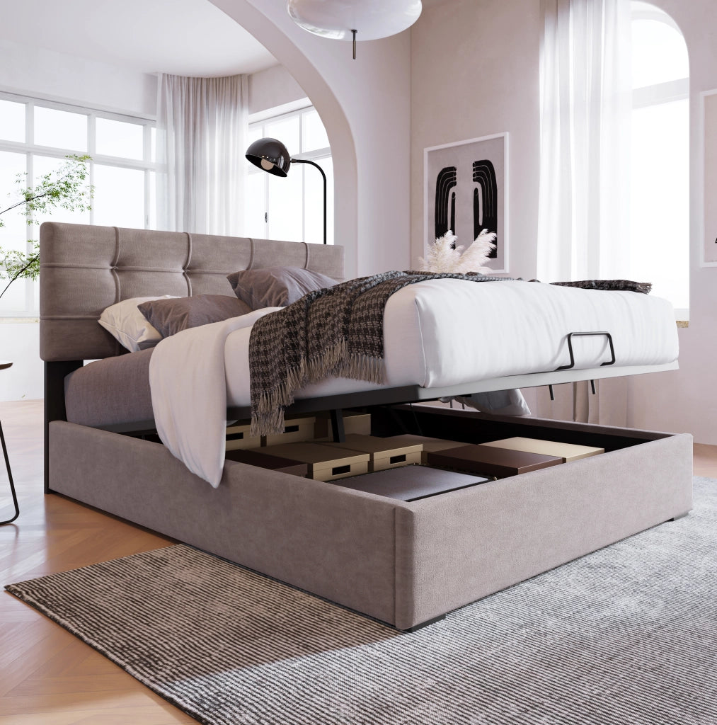Letto singolo contenitore 90x200 cm in velluto grigio chiaro